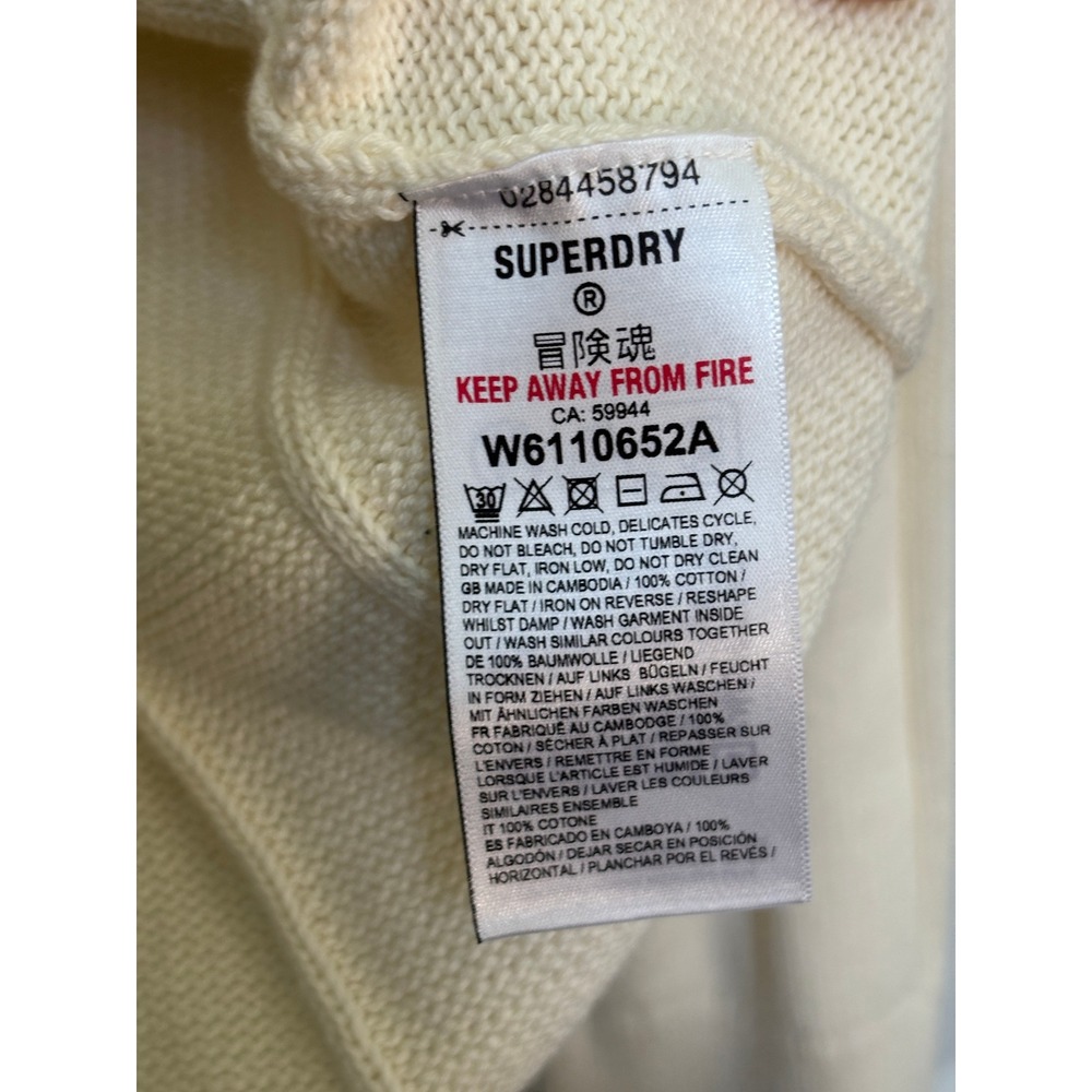 Superdry Cricket Club Jumper V-Neck Ribbed Sweater Cream Womens 10 Preppy - Picture 4 of 8